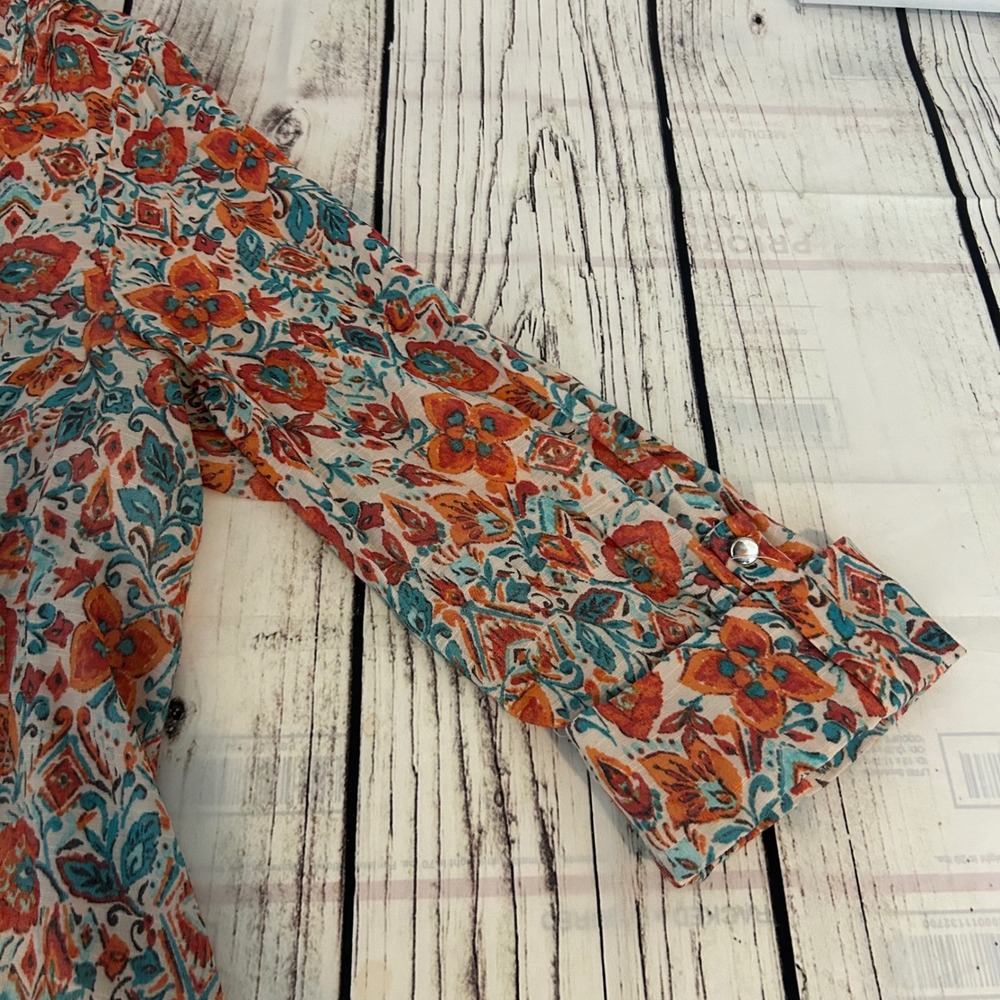 Cocomo Woman Orange Teal Floral Paisley‎ Tie Front Blouse 2X D088VE81370U - Picture 4 of 9
